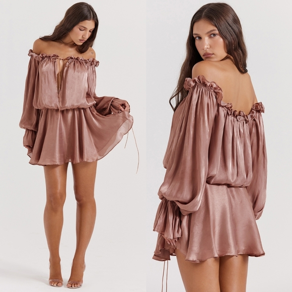 House of CB 'Chaya' Hazelnut Off Shoulder Dress - Picture 2 of 5